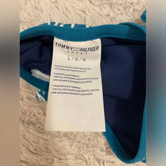 Tommy Hilfiger Teal and White Patterned Sports Bra - Picture 4 of 4